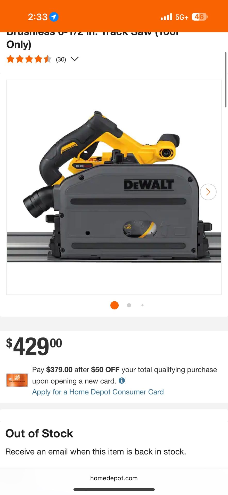 Dewalt FLEXVOLT 60V MAX Cordless Brushless 6-1/2 in. Track Saw (Tool Only)