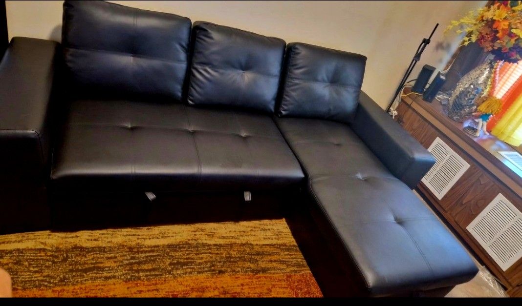 Sofa Bed Faux Leather - BLACK