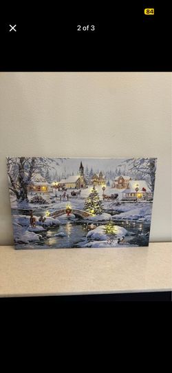 Icy Christmas village LED wall art