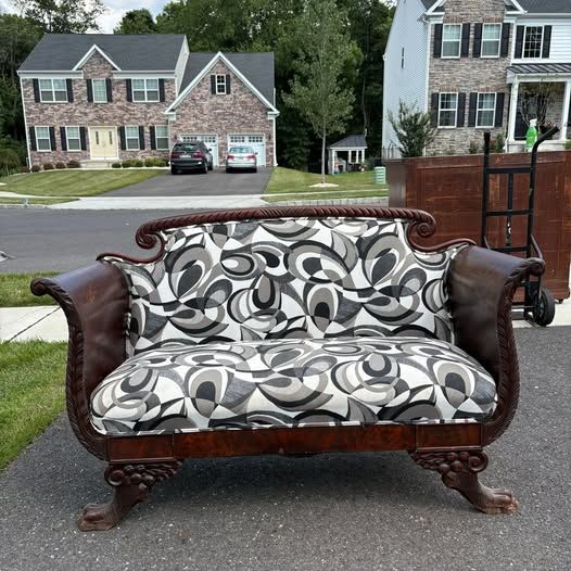 Antique Empire Newly Upholstered Settee