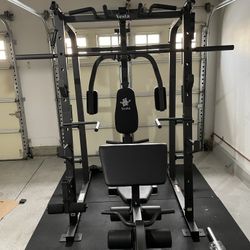 Vesta Fitness Smith Machine 1001 w/Bench Attachment | 245lb Cast Iron Olympic Weights | 7ft Olympic Bar | Fitness | Gym Equipment | FREE DELIVERY 🚚 