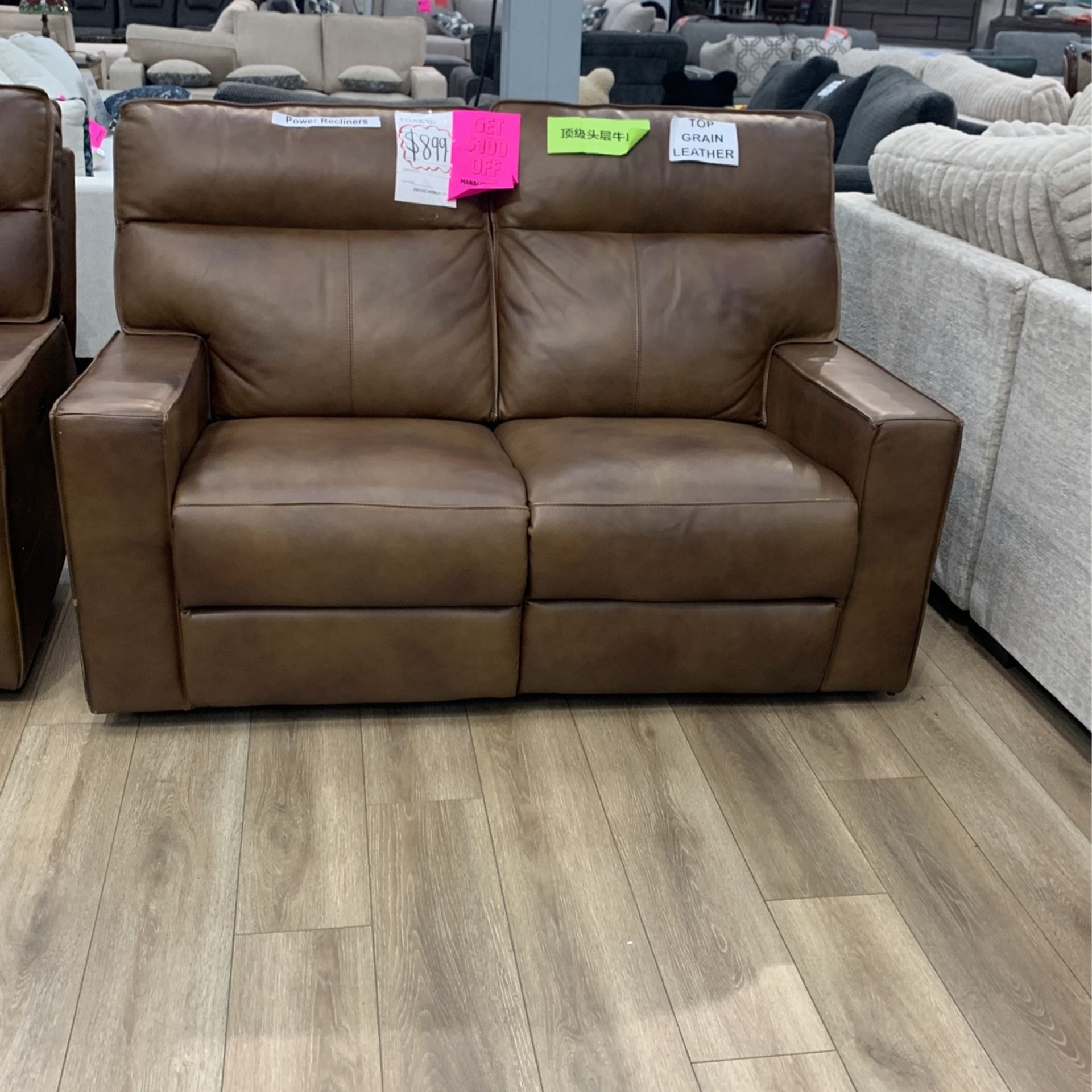Brown Top Grain Leather Loveseat 