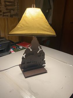 🤠 Vintage 2003 Western Cowboy Table Lamp – Genuine Cowhide/Leather Shade – 25” Tall