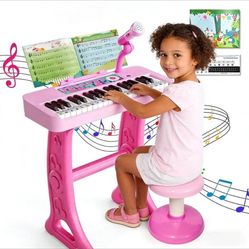 37 Key Electronic Keyboard Kids Toy Piano MP3 Input w/ Microphone Stool Musical