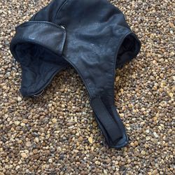 Black Leather Motorcycle Skull Cap Hat Men