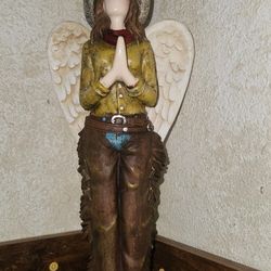 Wooden Cowgirl W/Wings  Statue