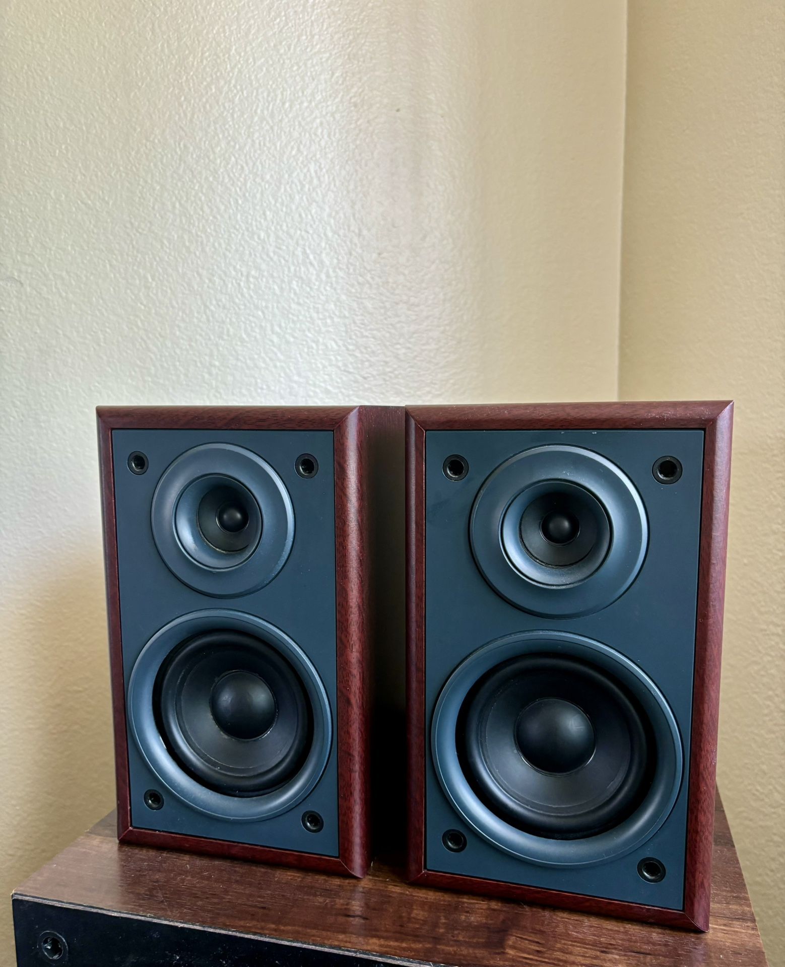 a pair of separate speaker units that accept as much as 25 watts of output power from the main unit. Having the speakers separate from the device offe