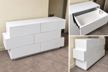 Modern White 6-Drawer Geometric Dresser