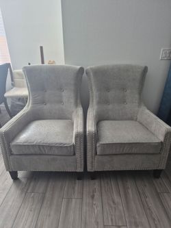 2 New High Back Beaded Nailed Accent Chairs