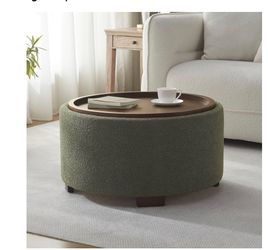 Zihanhome 30 Inch Round Storage Ottoman, Ottoman Coffee Table with Lift Off Lid, Boucle Modern Ottomans with Storage for Living Room, Bedroom, Apartme
