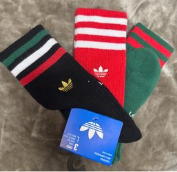 adidas Originals Trefoil Crew Socks 3 Pairs Large Men’s 8-12 Black Green Red