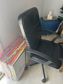 Black Leather Office Chair with Wheels