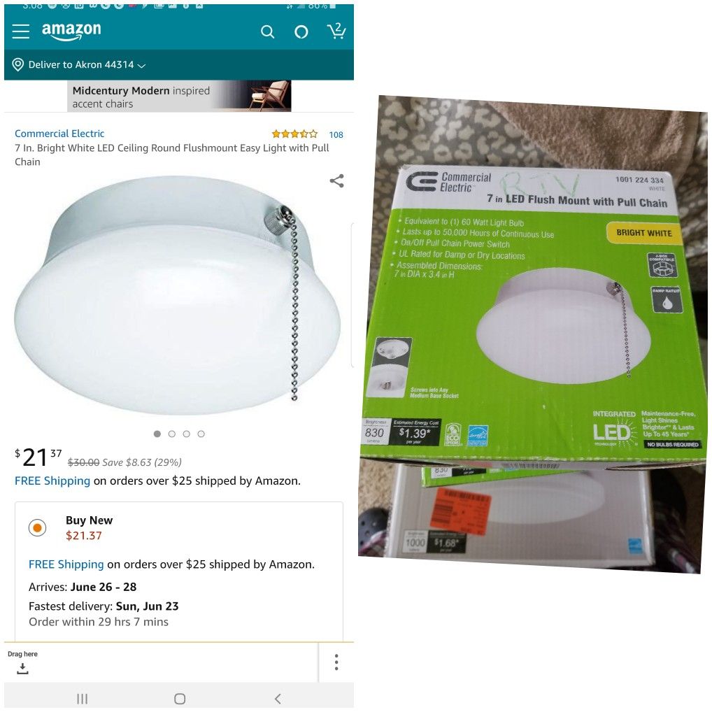 Commercial Electric Spin Light 7 in. White LED Flush Mount with Pull Chain 4000K Bright White 830 Lumens Non-Dimmable