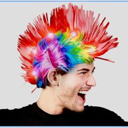 Light Up Mohawk Wig - Polyesther - Seahawks Colours 