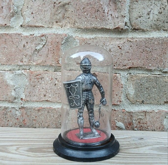Vintage Small Pewter Knight/Enclosed Glass Display