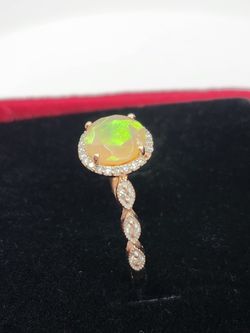 14k Rose Gold Opal And Diamond Ring
