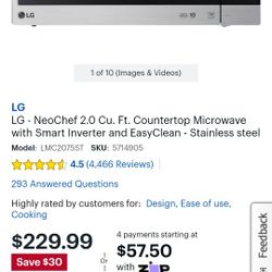 LG Microwave  New In Box 