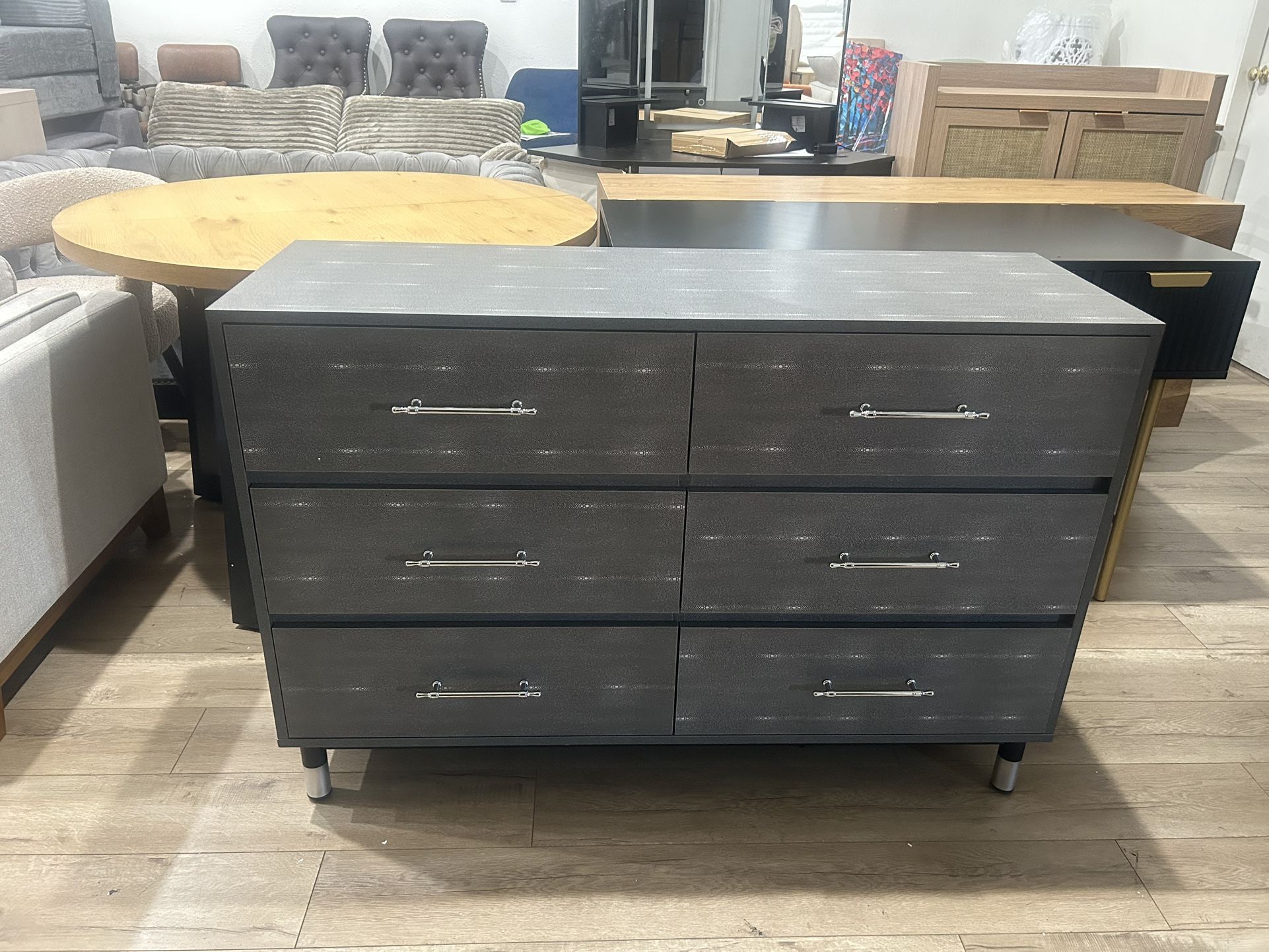 47.2”Grey Dresser for Bedroom, 6 Drawer Wood Dresser with Modern Storage Organizer, Wide Chest of Drawers for Clothes, Closet, Living Room
