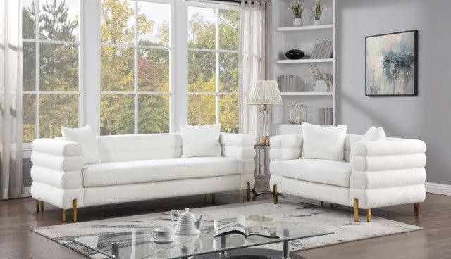 2 PIECE SOFA LOVESEAT SET WHITE BOUCLE FABRIC COUCH