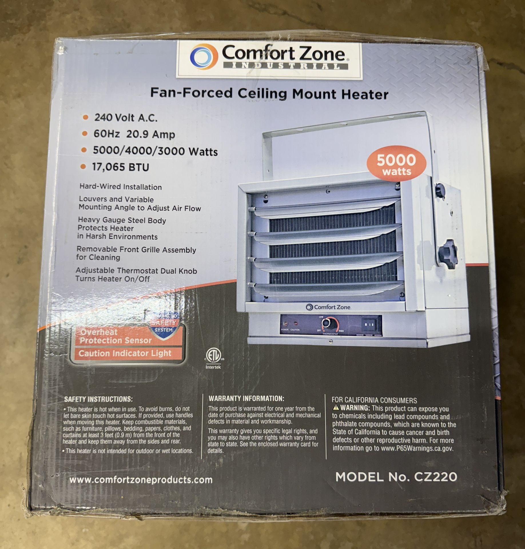 Comfort Zone CZ220 Garage Heater