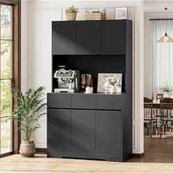 70-Inch Freestanding Pantry Cabinet with LED Light and Charging Station, Microwave Stand, Open Kitchen Cabinet for Kitchen $160