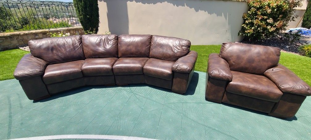 Basset "Elway" Leather Sectional & Armchair