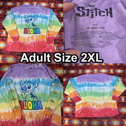 Disney Stitch Shirt Adult Sz 2XL Tie Dye Long Sleeve Aloha Rainbow Graphic Tee