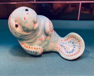So cute!! Handmade and hand painted Manatee figurine with high gloss glaze