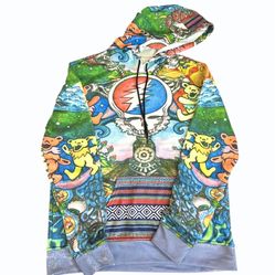 Vintage Grateful Dead All Over Print Hoodie sweatshirt Size Large 
