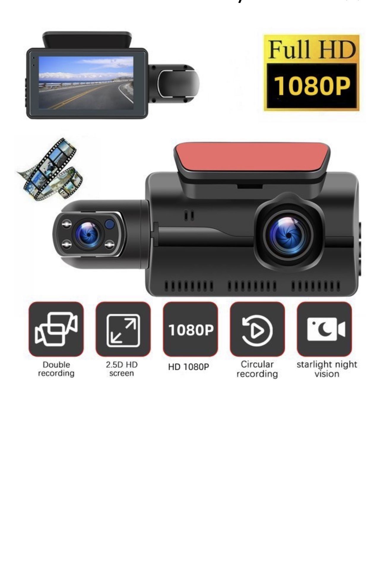 Dual Dash Cam for Car, 1080P Car Front Inside Dual Dash Camera with Night Vision, 170° Wide Angle, Driving Recorder w/G-Sensor, Loop Recording