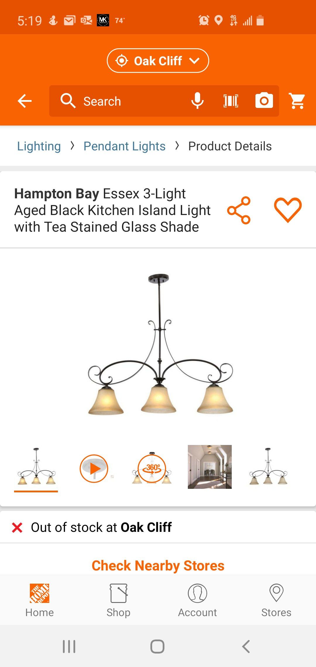 Hampton Bay Essex 3-Light Aged Black Kitchen Island Light with Tea Stained Glass Shade