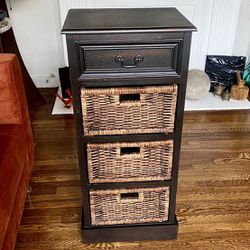 Farmhouse Wood Side Table Storage Night Stand Basket / Drawer Combo