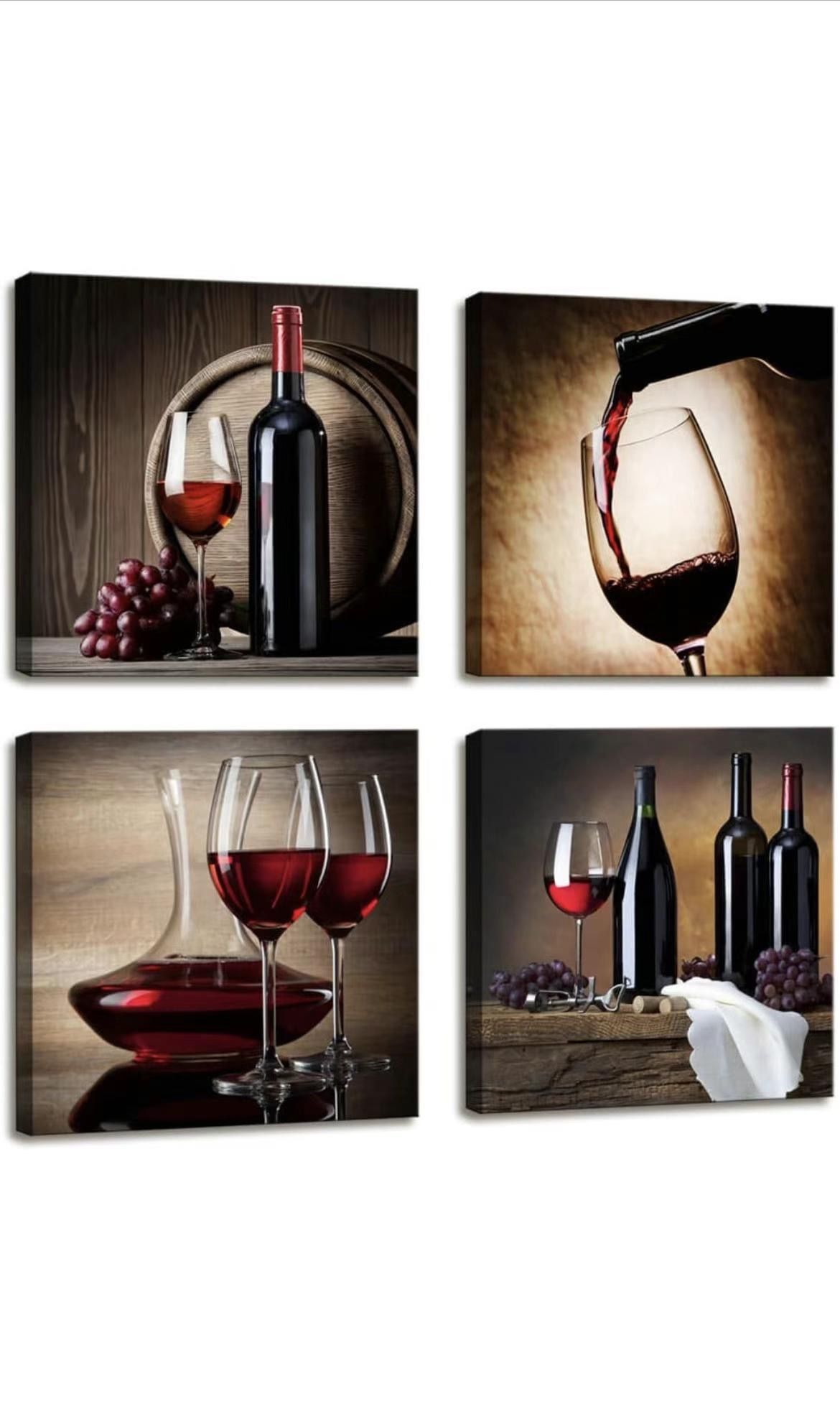 Red Wine Cups HD Modern Dining Room Wall Decor 4 Panels Framed Art Abstract Giclee Canvas Prints Artwork Contemporary Vintage Pictures Paintings Can