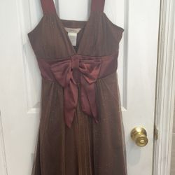 Speechless brown sparkle dress with satin bow waist size 5