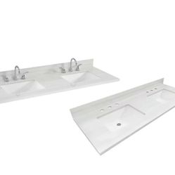 Dolomiti Bianco 61" X 22" White Sintered Stone  Undermount Double  Sink 3 Hole Vanity Top
