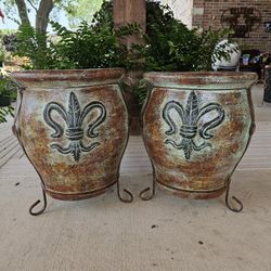 Turquoise Flor de Lis Pots, Planters, Plants. Pottery,  Talavera $65 cada una