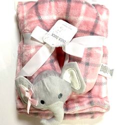 Duck Duck Goose Pink Plaid Elephant Baby Blanket & Neck Pillow - NWT