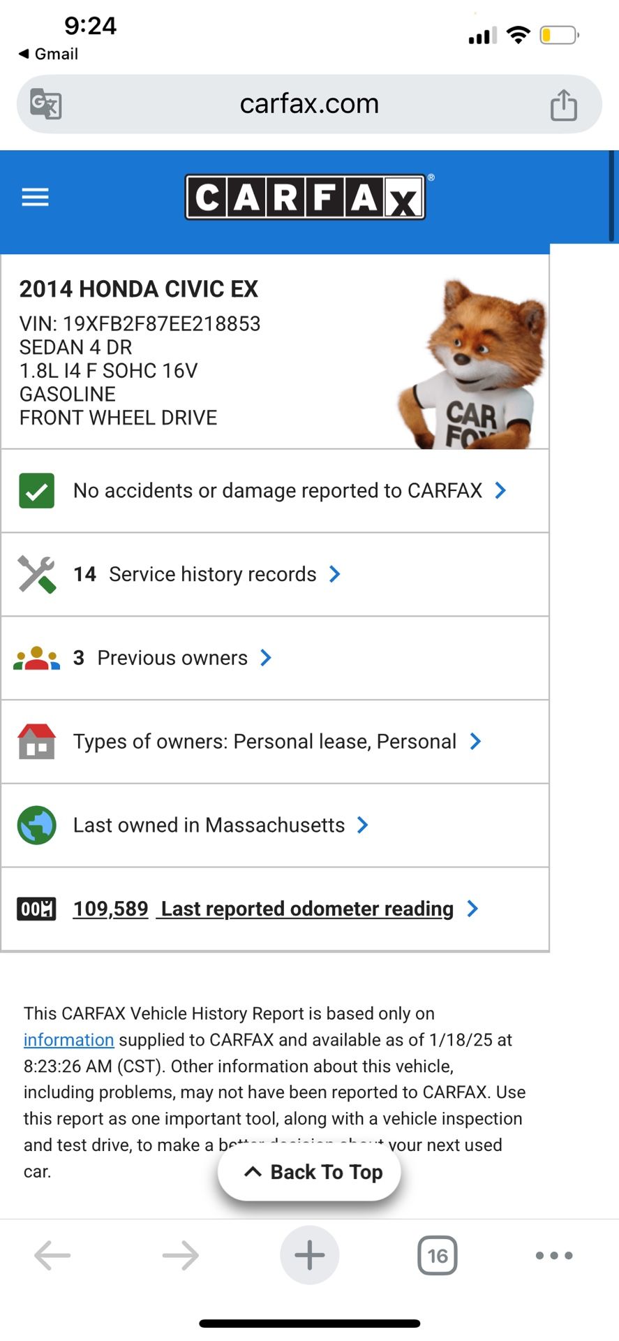 2014 Honda Civic EX Sed