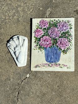 Textured Flower Painting and North American Beaver Footprint
