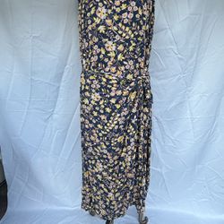 Goodthreads Size XL blue floral side faux wrap dress