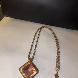 Versace Necklace With Pink Gem Pendant