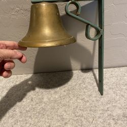 Vintage Brass Bell with green painted Metal bracket
