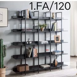 Industrial Triple Wide 5-Tier Bookshelf Metal Frame Black Display Bookcase, Tall, Open Storage, Book Shelves, for Bedroom, Living Room, Home Office$12