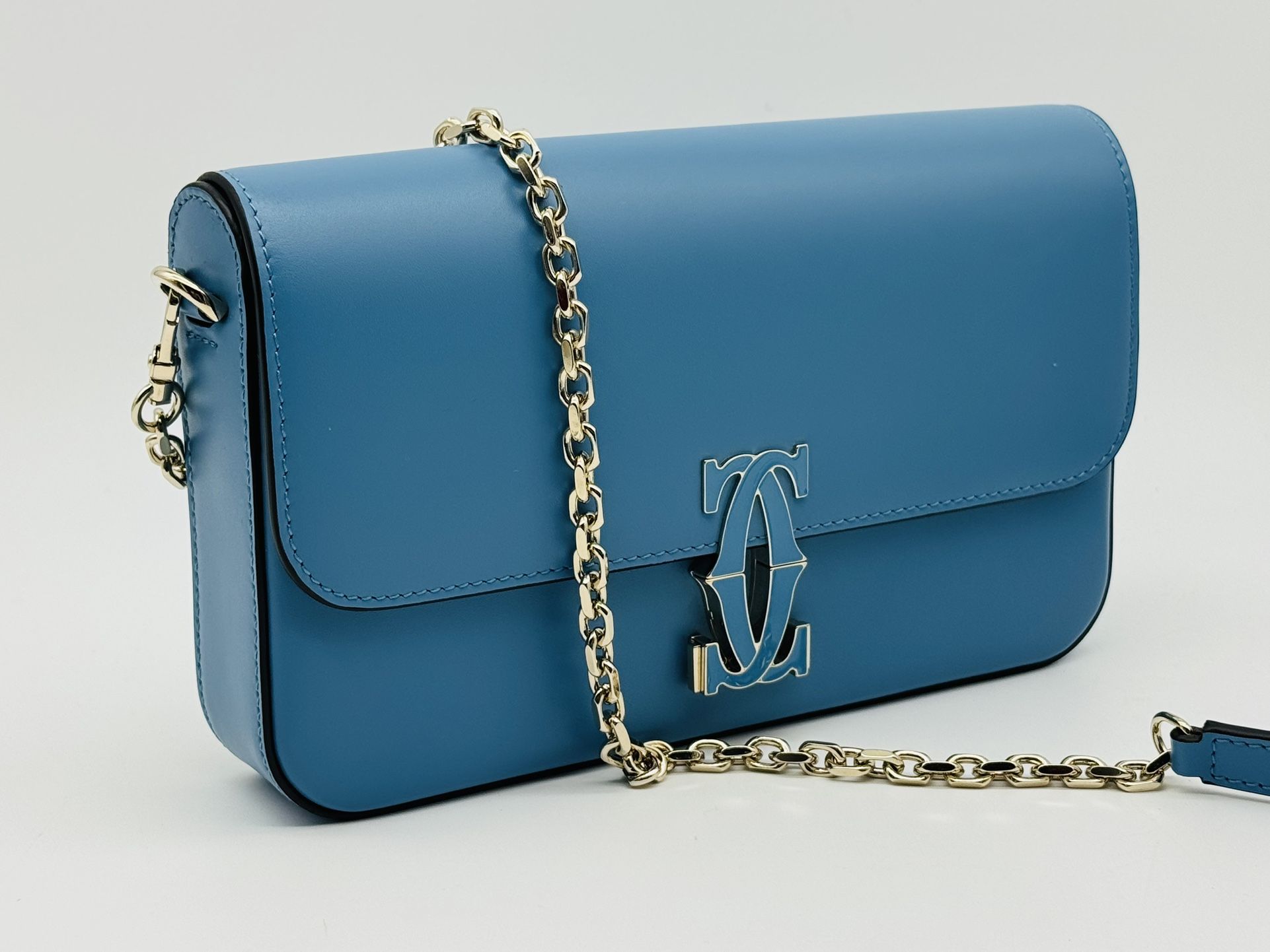 C DE CARTIER MINI CHAIN BAG BLUE CALFSKIN LEATHER RARE NEW 100% GENUINE ~$3500