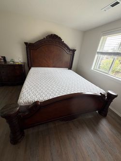 Dark Cherry Wood Ornate Bed Frame