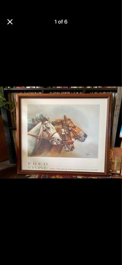 Professionally Framed Fred Stone “One, Two, & Three Race Horses” Don MacBeth Memorial Jockey Fund