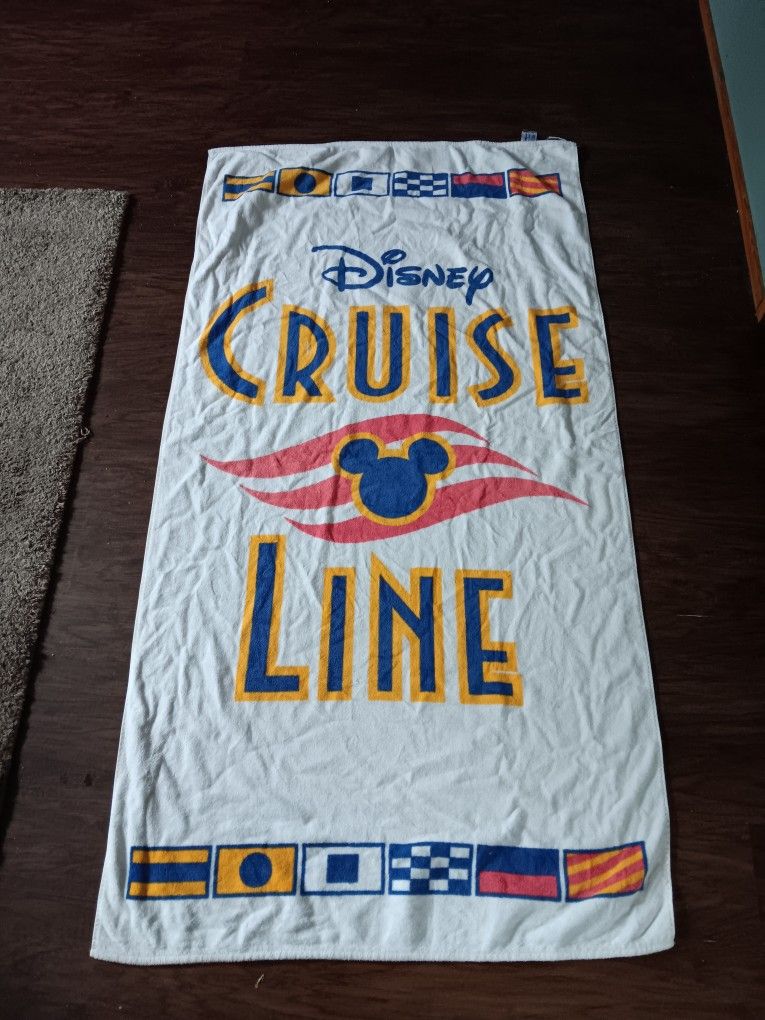 Vintage Disney Cruise Line Large Beach Towel 100% Cotton. 60x30 Brazil. Mickey