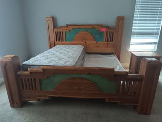 bedroom suit king size real etched wood