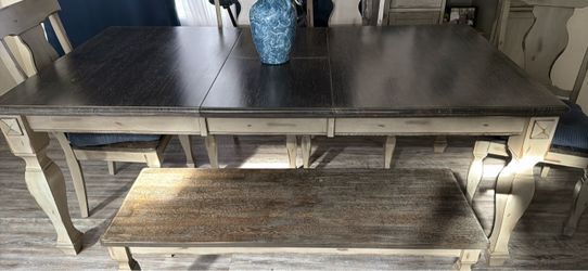 Farmhouse Dining Table with Bench and Chairs