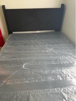 Queen Bed Frame with Like-New Box Spring & Charging Ports – $150